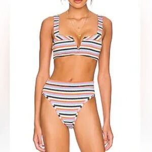 L*Space Lee Lee Bikini Over The Moon Stripe Set NWOT